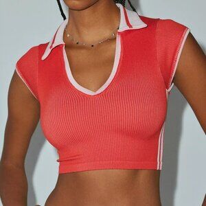 NWT UO Out From Under Sporty Red Collared Baby Tee